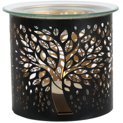 Aromalampa metall för vax oljor och ljusstake 2in1 Tree of Life Black Woodbridge