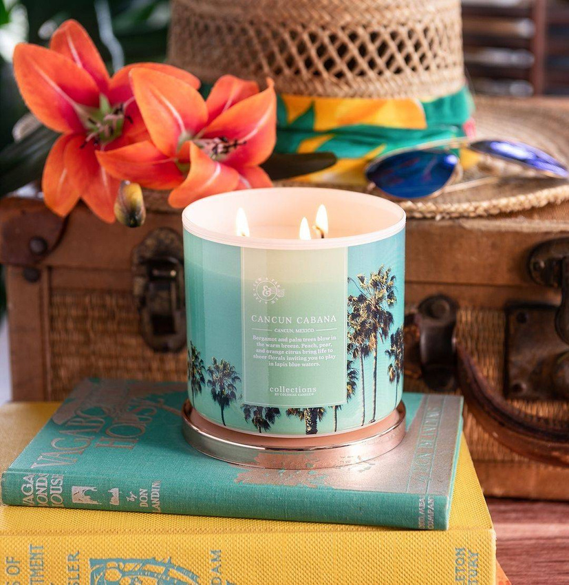 Colonial Candle Travel grande bougie parfumée au soja 3 mèches 411 g - Cancun Cabana