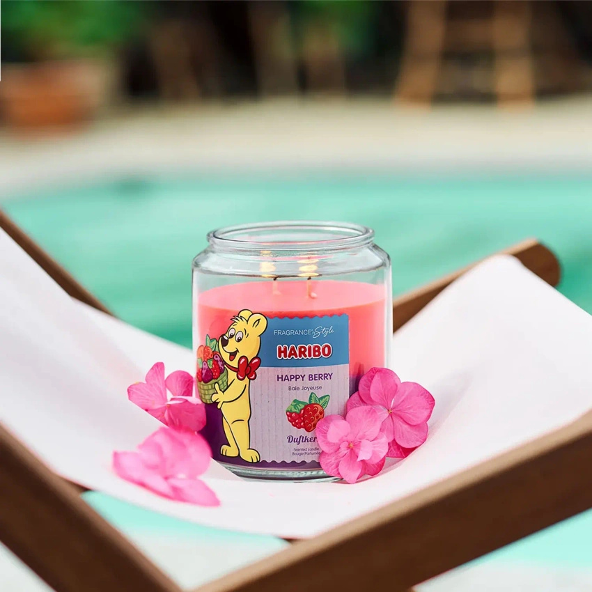 Haribo grande bougie parfumée en verre 2en1 Happy Berry bonbons gélifiés fraises baies 510 g