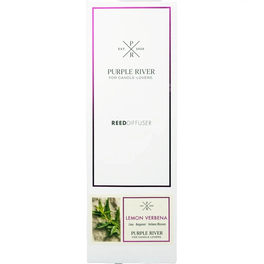 Bâtonnets parfumés dans une bouteille en verre emballés dans une boîte Lemon Verbena Purple River 100 ml