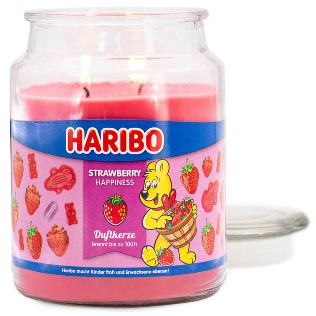 Haribo grande bougie parfumée en verre - Fraise Strawberry Happiness