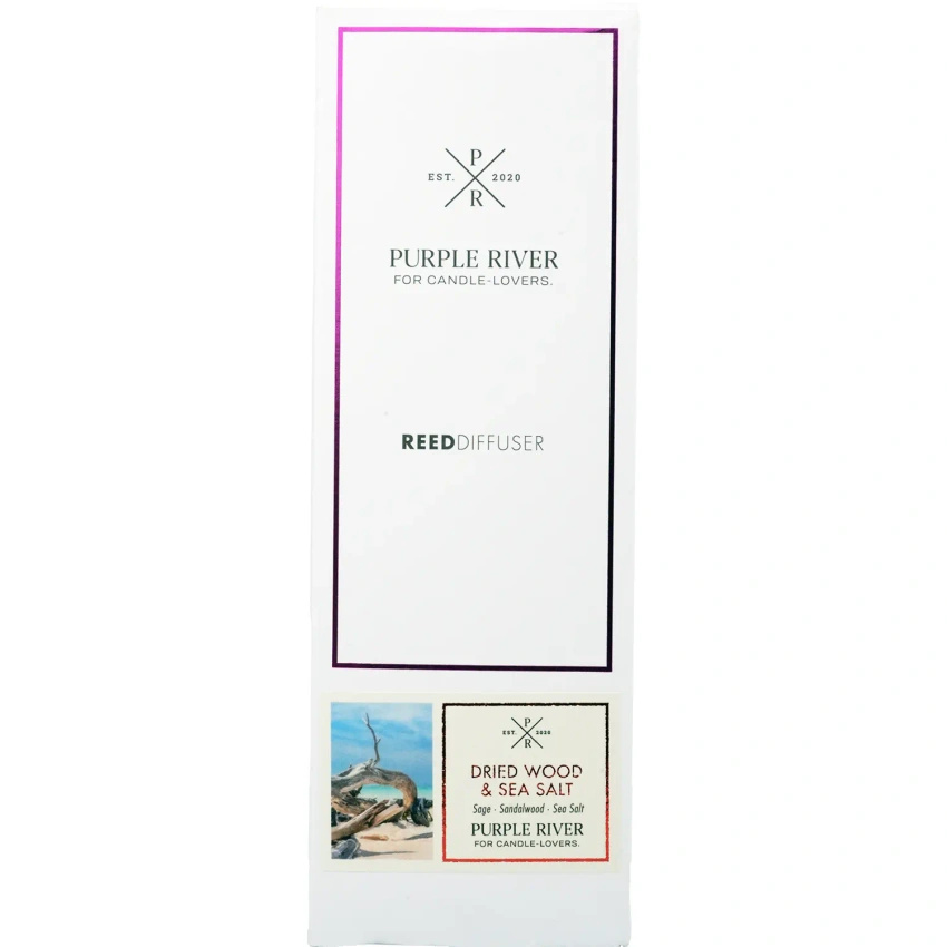 Purple River geurstokjes Dried Wood Sea Salt in een glazen flacon van 100 ml