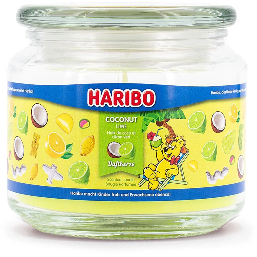 Vonná svíčka ve skle kokosové bonbony Haribo Coconut Lime 300 g