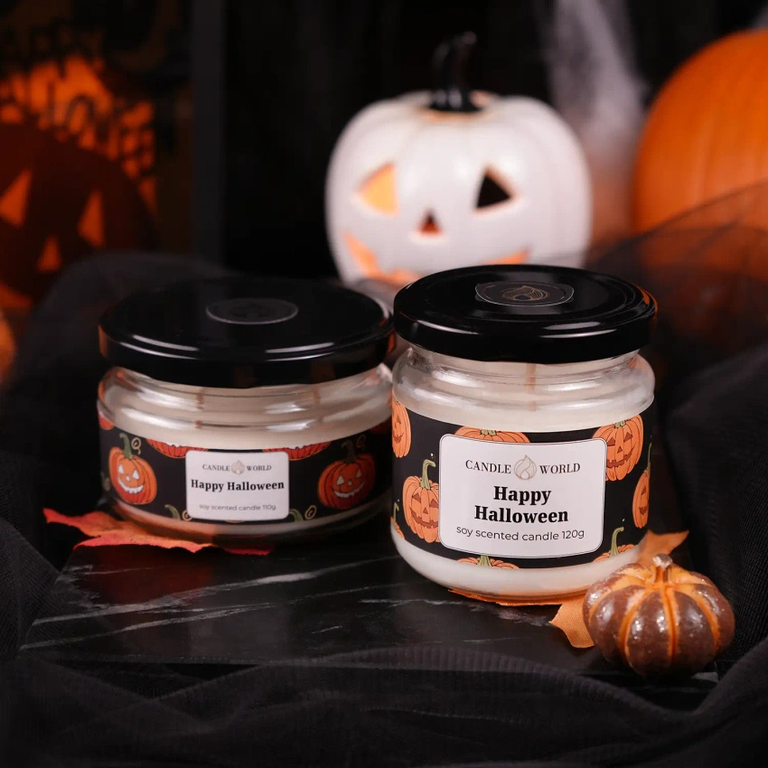 Candle World sojová vonná svíčka sklenice Happy Halloween 120 g Dýně