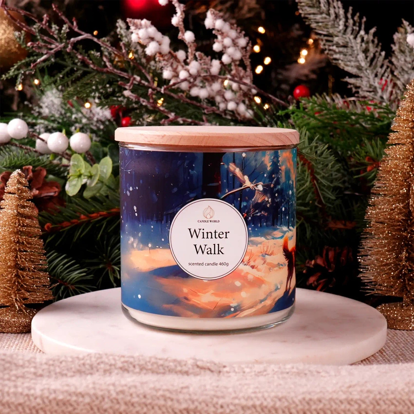 Candle World candela profumata di soia a 3 stoppini Winter Walk 460 g