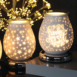 Brûleur d'arômes électrique pour cires avec éclairage LED verre Satin Snowflakes