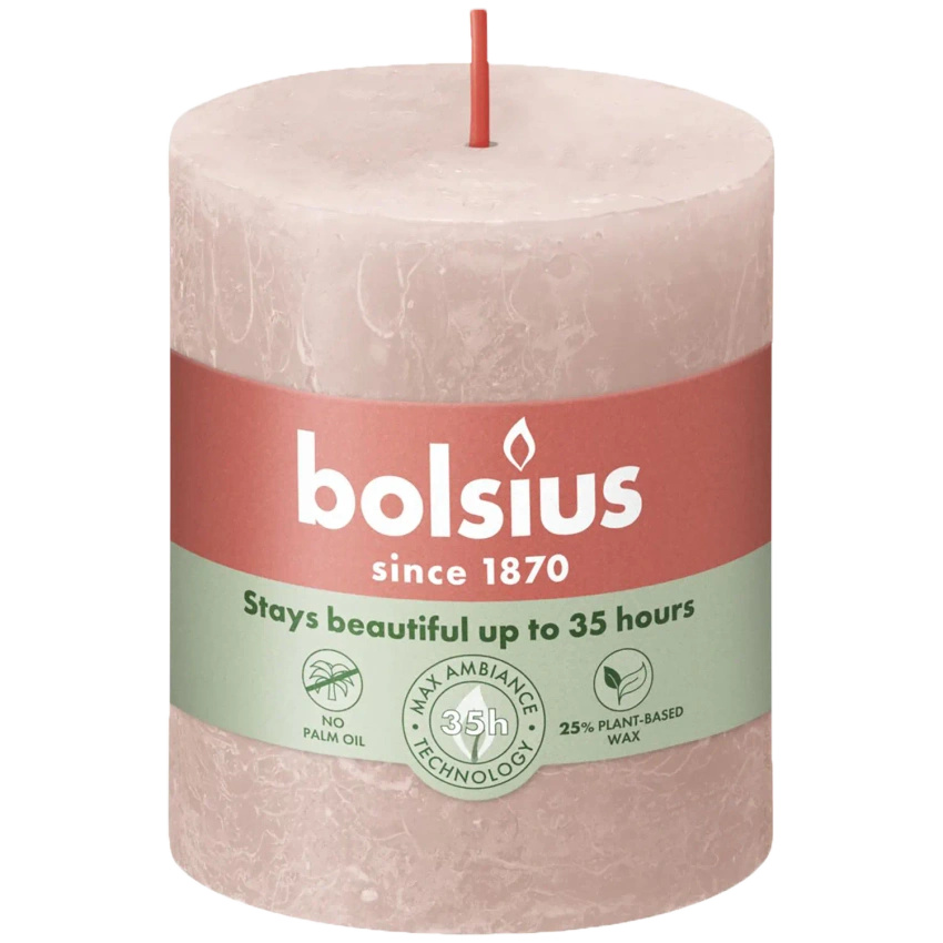Bolsius rustikale Baumstamm-Kerzenstummel Rustic Shine 80/68 mm - Nebliges Rosa