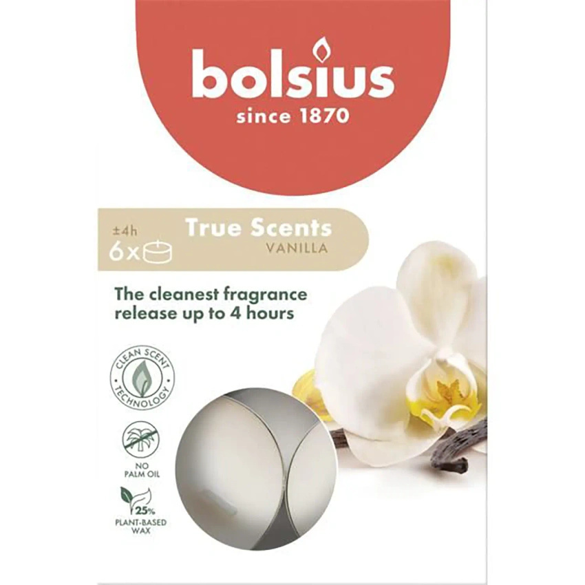 Bolsius True Scents geurende theelichthouders 6 stuks - Vanille Vanilla