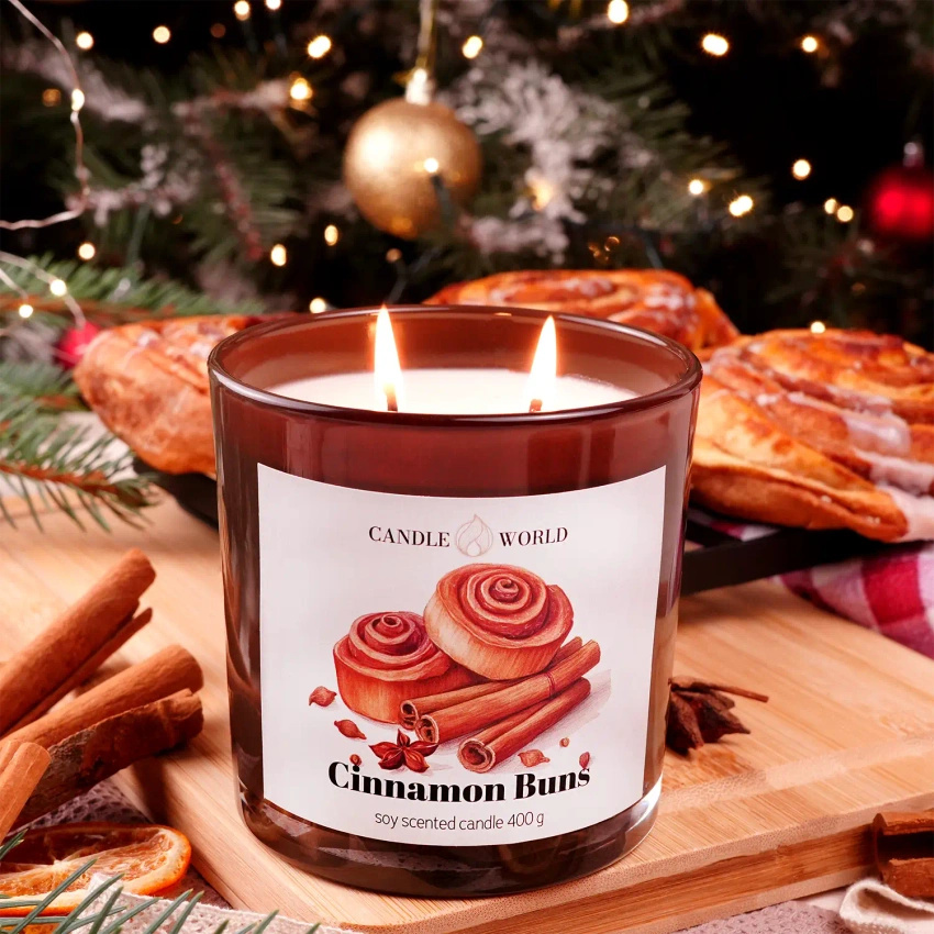 Candle World bougie en verre parfumée au soja Cinnamon Buns Cannelle 400 g