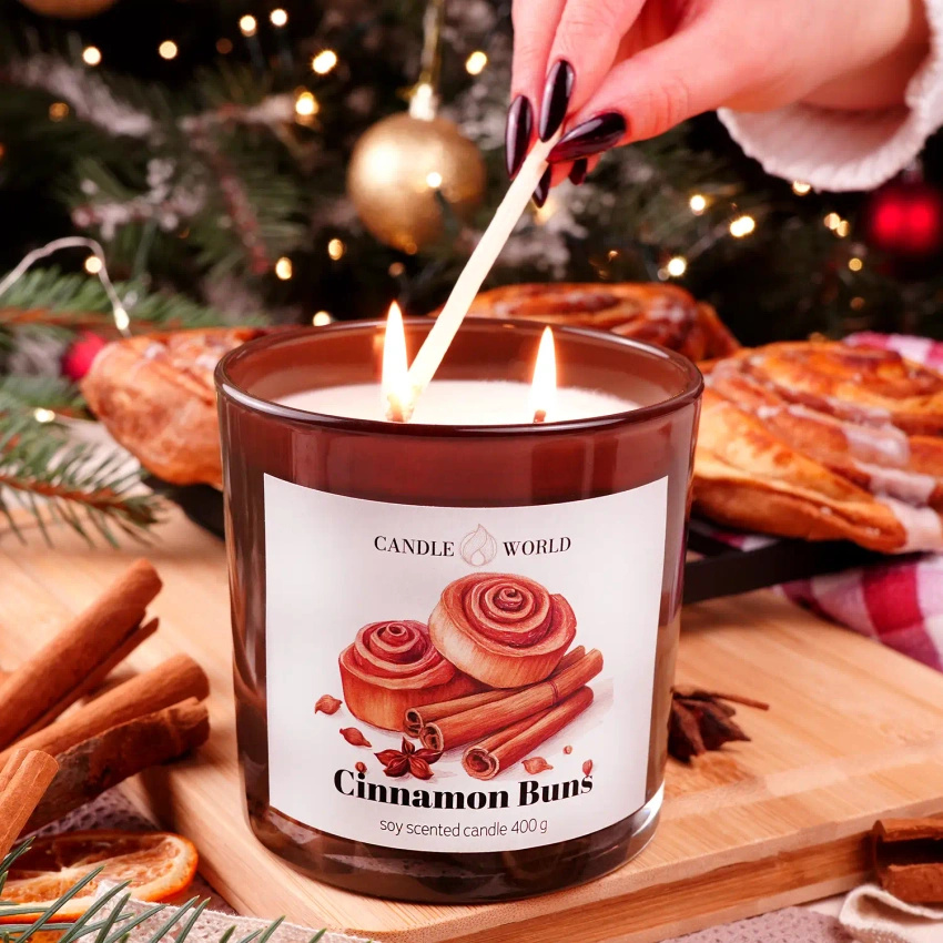 Candle World soja-Duftkerze aus Glas Cinnamon Buns Zimt 400 g