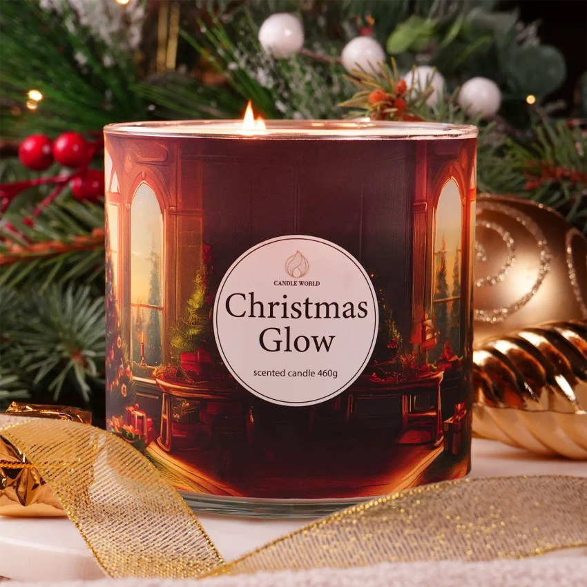 Candle World candela profumata natalizia di soia 3 stoppini Christmas Glow 460 g