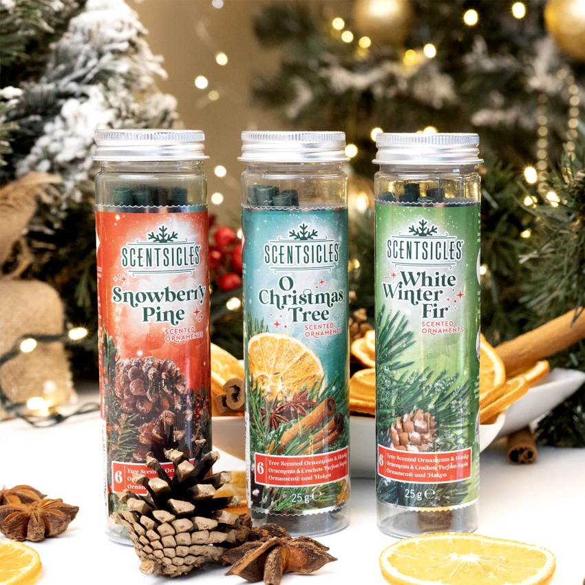 Vonné tyčinky pro vánoční stromek Scentsicles Snowberry Pine Vánoční závěsné dekorace 6 ks