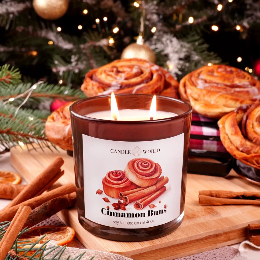 Candle World glazen soja geurkaars Cinnamon Buns Kaneel 400 g