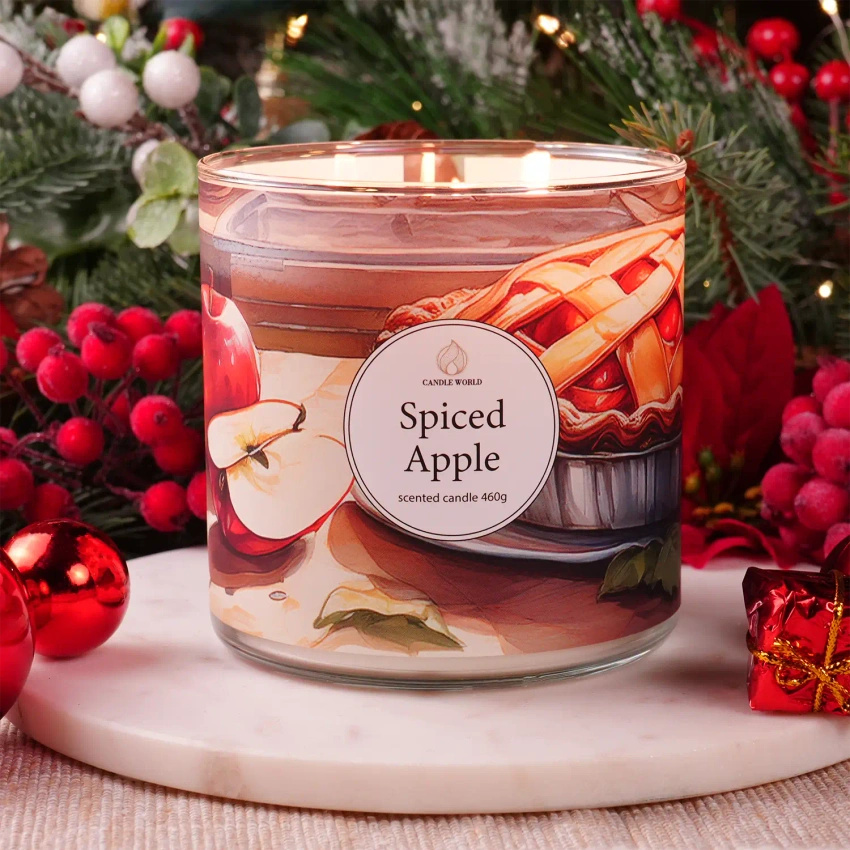 Candle World soja geurkaars 3 lonten Spiced Apple Appel Kaneel 460 g