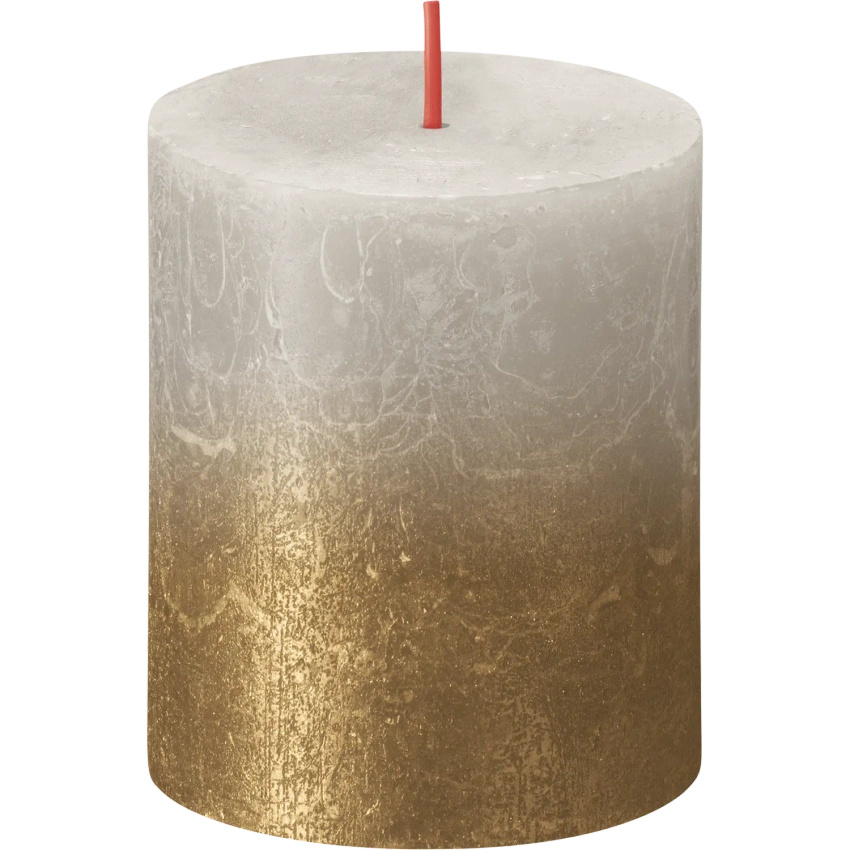Bolsius Rustic Fading Metallic vela tronco rústica metalizada ombre sin aroma 8 cm 80/68 mm - Gris Arena Oro