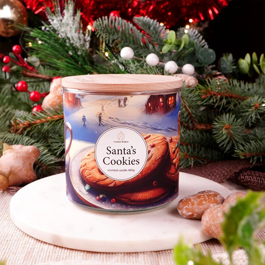 Candle World bougie parfumée de Noël soja 3 mèches Santa's Cookies 460 g