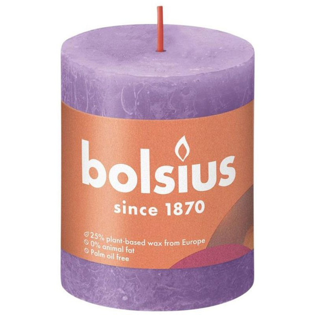 Fioletowa świeca pieńkowa rustykalna Bolsius Rustic Shine 80/68 mm - Vibrant Violet