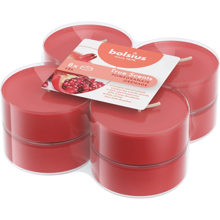 Bolsius True Scents geurwarmers maxi polycarbonaat 6 cm rood 8 st - Granaatappel Granaatappel