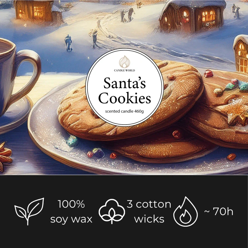 Candle World bougie parfumée de Noël soja 3 mèches Santa's Cookies 460 g