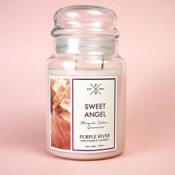 Duża sojowa świeca zapachowa w szkle kobieca perfumowa Sweet Angel Purple River 623 g