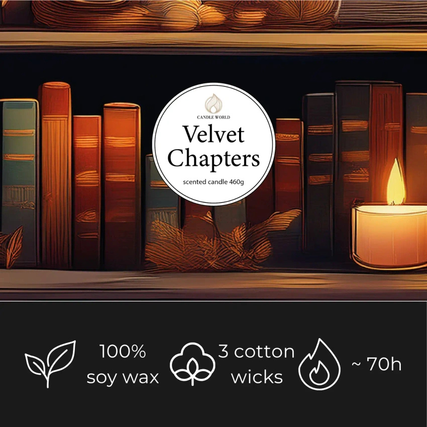 Candle World candela profumata di soia a 3 stoppini Velvet Chapters Vaniglia Muschio 460 g