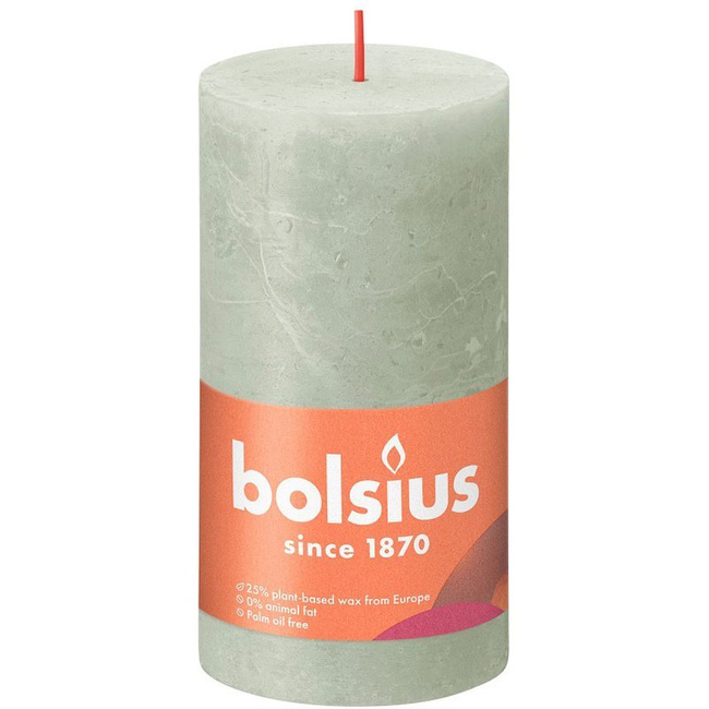 Bolsius Rustic Shine unscented solid pillar candle 130/68 mm 13 cm - Foggy Green