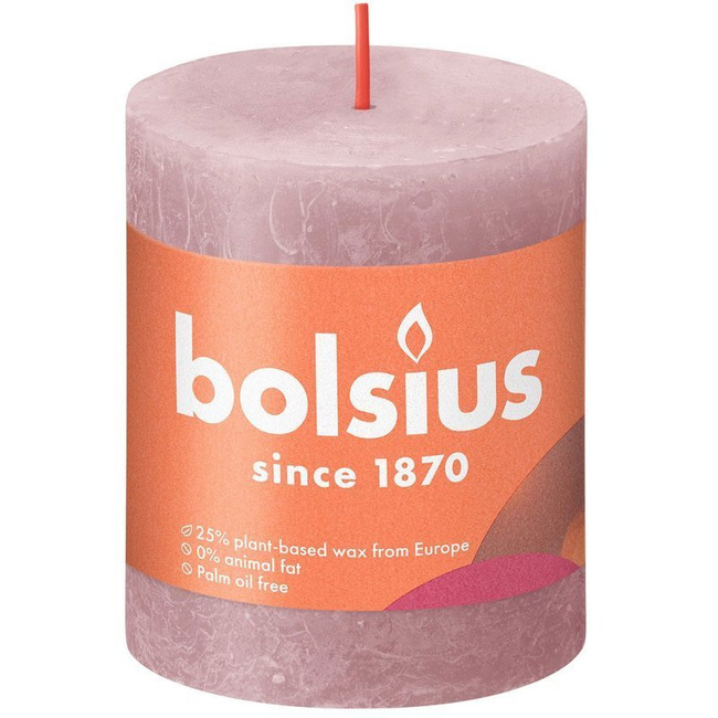 Bolsius Rustic Shine unscented solid pillar candle 80/68 mm - Ash Rose