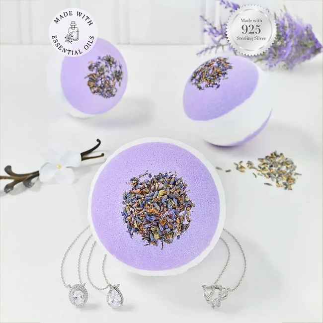Charmed Aroma bath bomb with jewelry Lavender - 925 Silver Necklace
