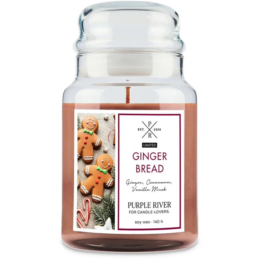 Świąteczna świeca zapachowa sojowa w szkle piernikowa Gingerbread Purple River 623 g