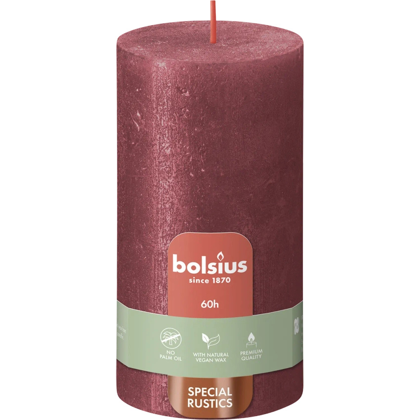 Bolsius Rustic Candela a baule Shimmer rustica metallizzata non profumata 13 cm 130/68 mm - Rosso Rosso