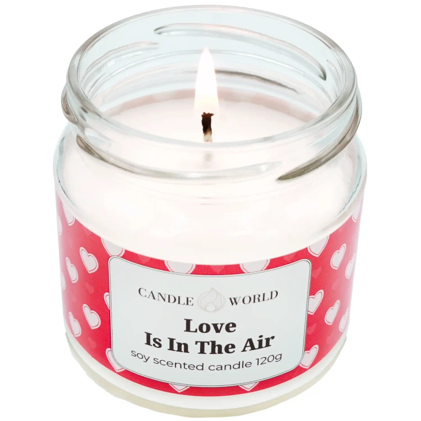 Candle World sojowa świeca zapachowa walentynkowa słoik Love is In the Air 120 g