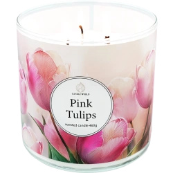 Candle World vela perfumada floral de soja 3 mechas Pink Tulips 460 g