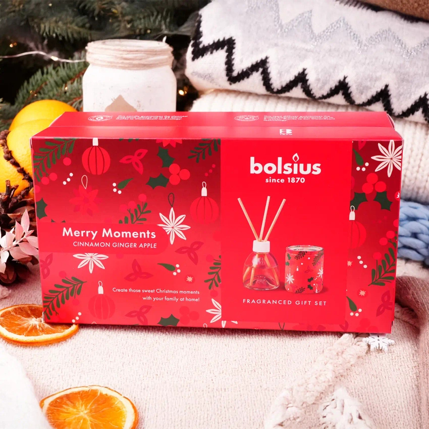 Bolsius set de Regalo de Navidad Merry Moments Manzana y Canela