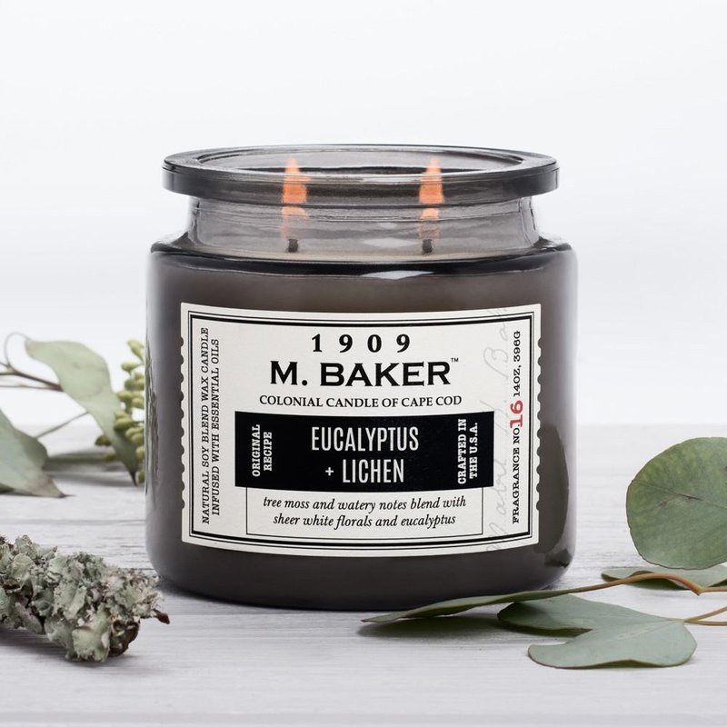 Colonial Candle M Baker grande bougie parfumée au soja pot d'apothicaire 14 oz 396 g - Eucalyptus Lichen