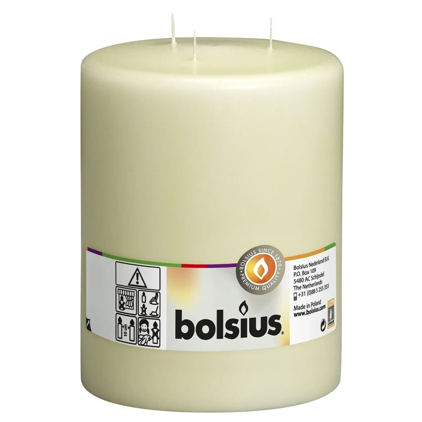 Bolsius Sloupková svíčka s pevným kmenem a třemi knoty 200/150 mm - krémová