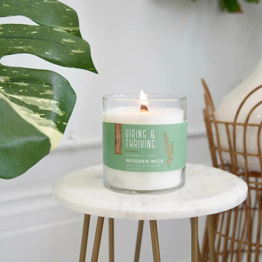Grande bougie parfumée d'aromathérapie en verre avec mèche en bois Vibing Thriving Candle-lite 454 g