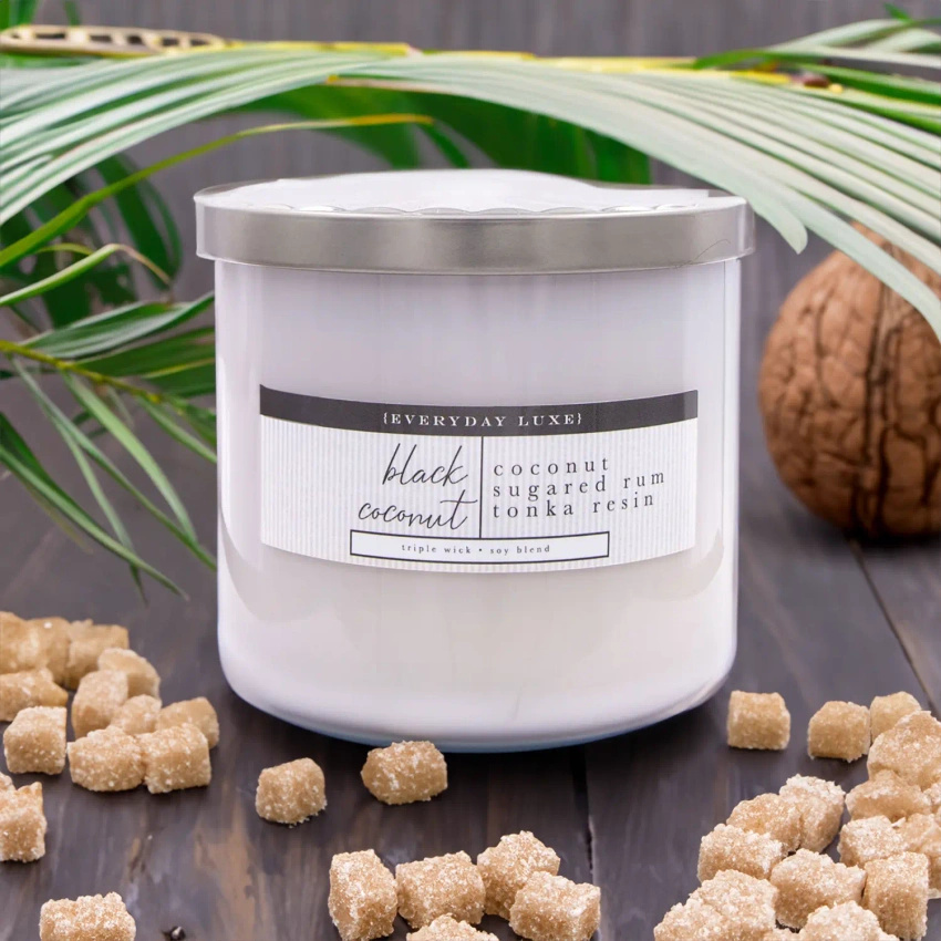 Grande bougie parfumée au soja Colonial Candle Luxe 3 mèches 14,5 oz 411 g - Black Coconut