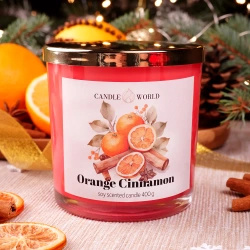Candle World sojowa świeca zapachowa szkło Orange Cinnamon Pomarańcza Cynamon 400 g
