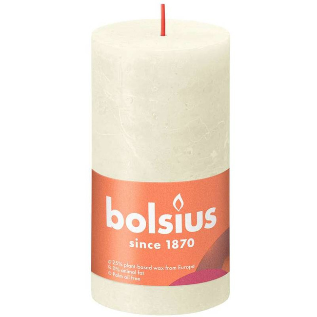 Bolsius Rustic Shine unscented solid pillar candle 130/68 mm 13 cm - Soft Pearl