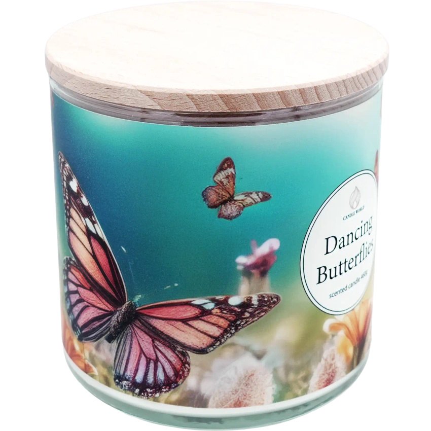 Candle World vela perfumada de soja 3 mechas Dancing Butterflies 460 g Jazmín Melocotón