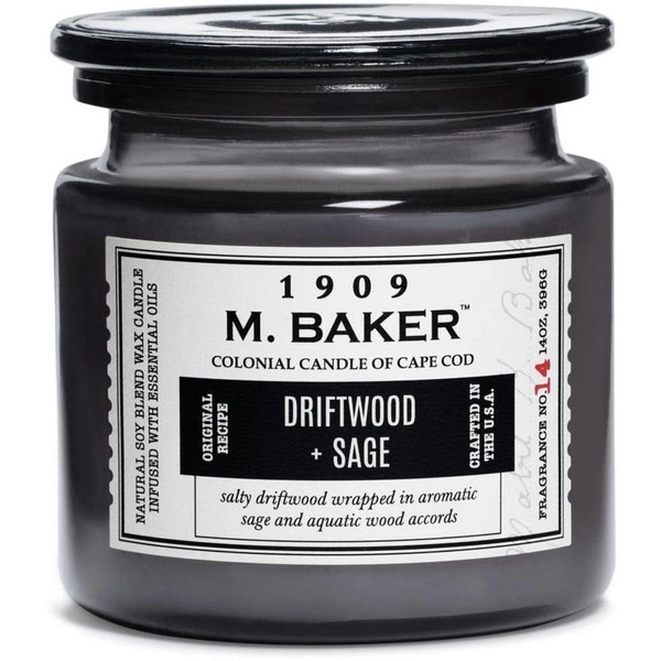 Colonial Candle M Baker grande bougie parfumée au soja pot d'apothicaire 14 oz 396 g - Driftwood Sage