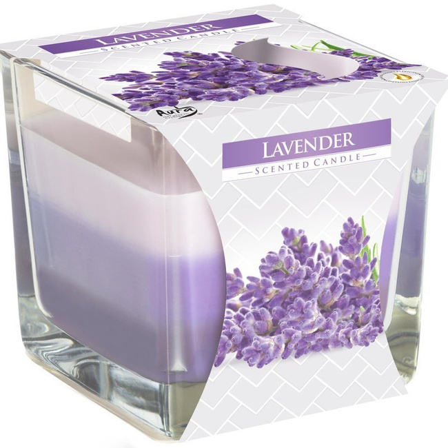 Bispol trójkolorowa świeca zapachowa w grubym szkle ~ 32 h - Lavender