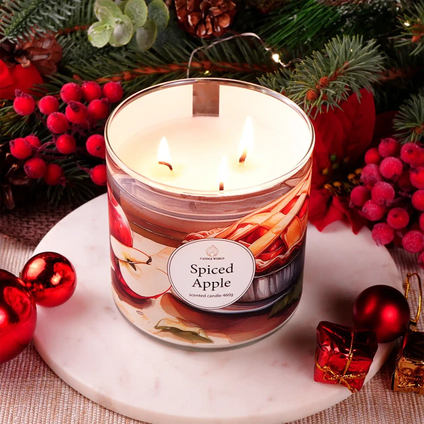 Candle World soja-Duftkerze 3 Dochte Spiced Apple Apfel-Zimt 460 g