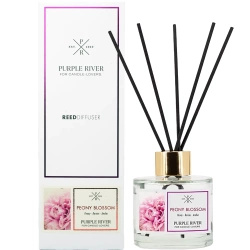 Diffusori a bastoncini in bottiglia di vetro confezionata in una scatola Peony Blossom Purple River 100 ml