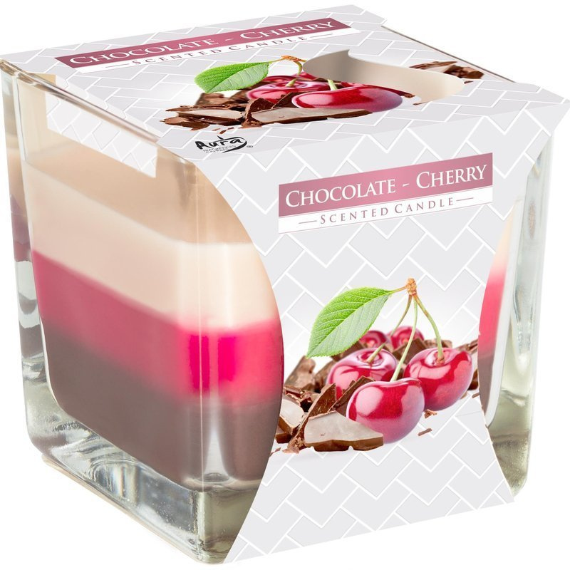 Bispol scented candle square glass colorful 2 wicks 170 g - Chocolate Cherry