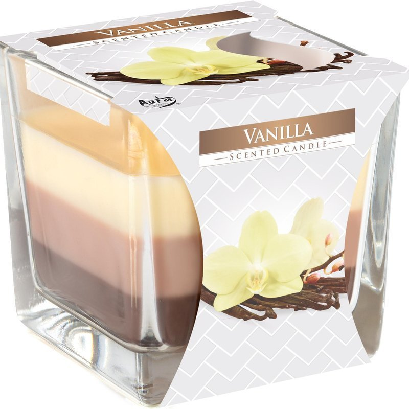 Bispol trójkolorowa świeca zapachowa w grubym szkle ~ 32 h - Vanilla