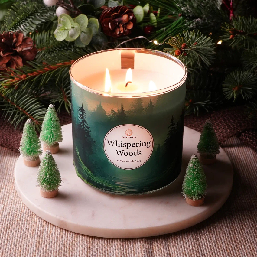 Candle World lesní sójová vonná svíčka 3 knoty Whispering Woods 460 g