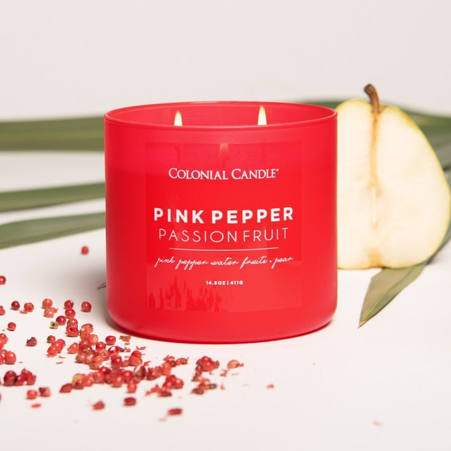 Colonial Candle Pop Of Color bougie de soja parfumée en verre 3 mèches 14.5 oz 411 g - Pink Pepper Passionfruit