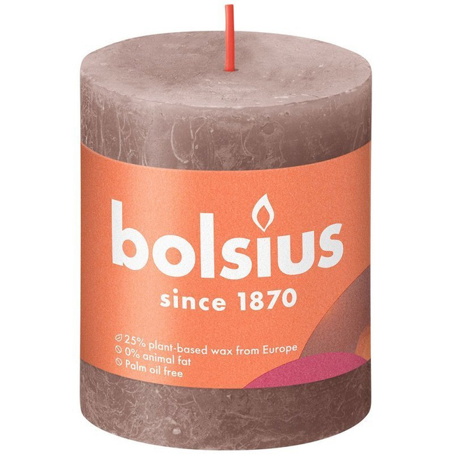 Bolsius Rustic Shine unscented solid pillar candle 80/68 mm - Taupe