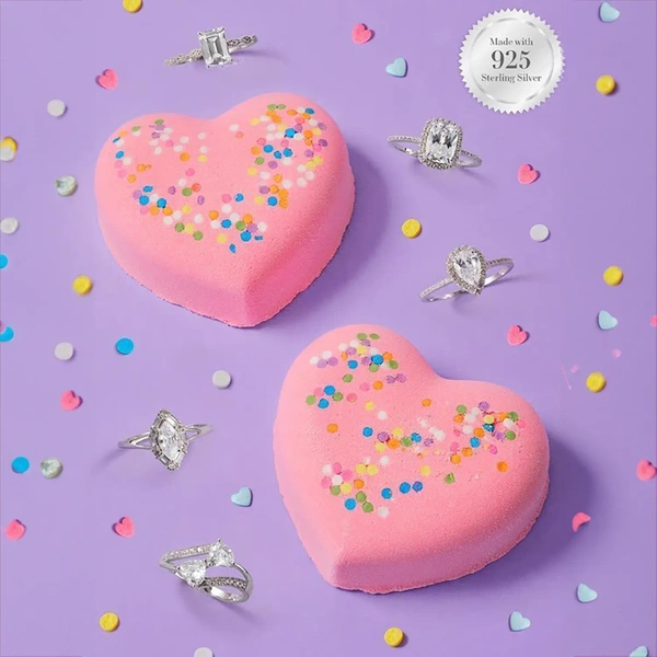 Charmed Aroma Heart Confetti jewel bath bomb with Silver Ring